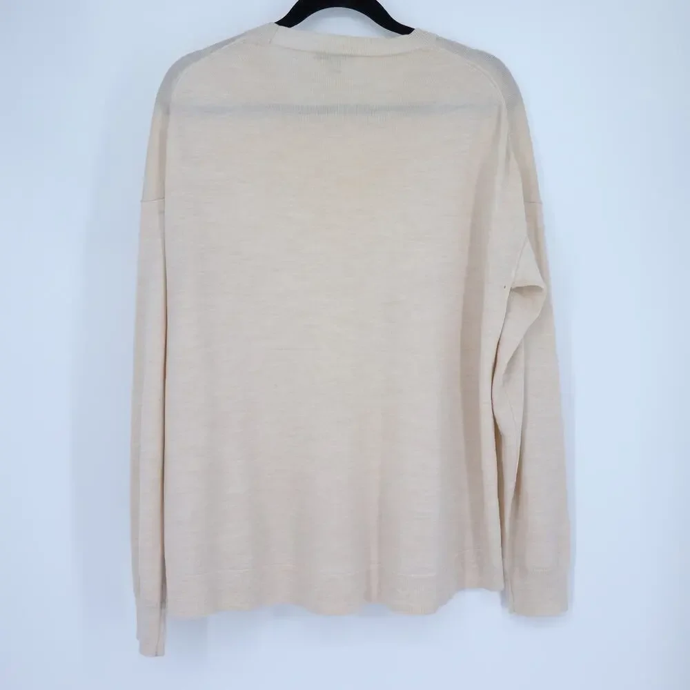 J. CREW Lightweight Wool Sweater Beige Pullover Crewneck Long Sleeve Women's L
